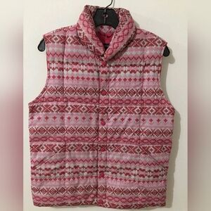 Lands' End Nordic Print Pink Down Puffer Vest Sz Small